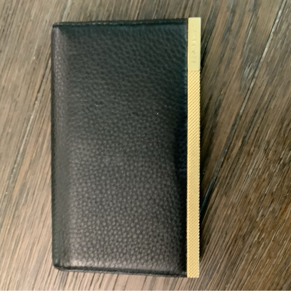 Ted Baker Black Pebbled Leather Card Holder with Gold Trim